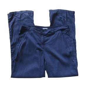 Eileen Fisher Blue Pants 14 Straight Leg Organic Linen Viscose Stretch Classic